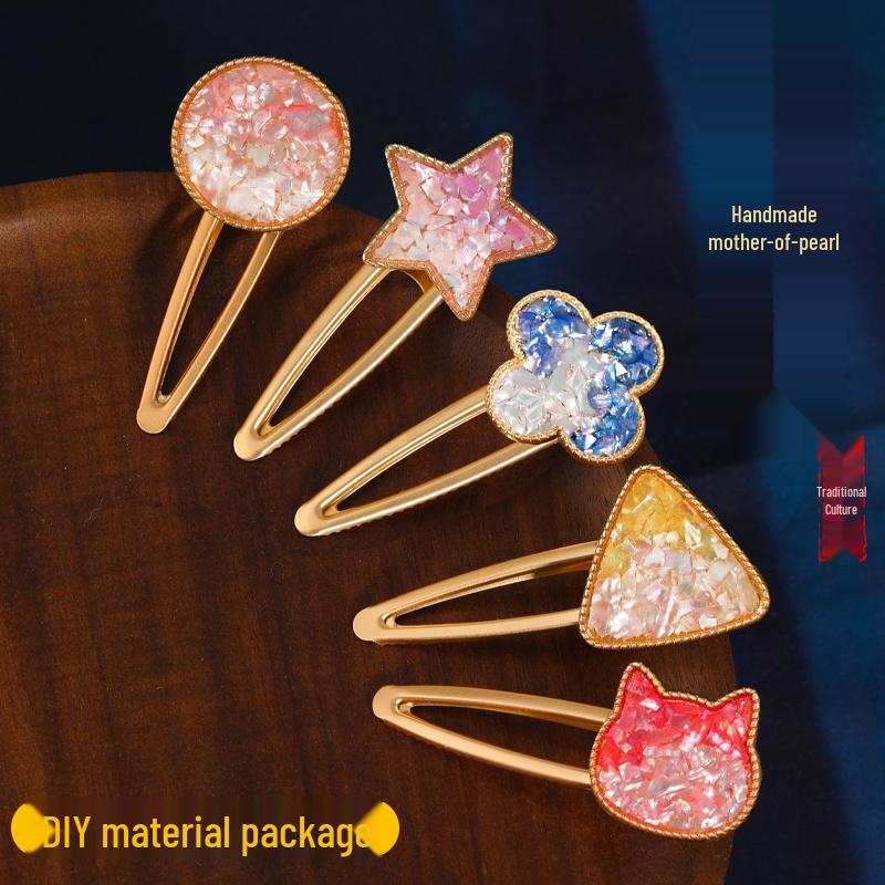 Perlmutt DIY-Set: Haarnadelbasis, Muschelfragmente, Cloisonné-Brosche, Haargummi - Perfektes handgefertigtes Geschenk zum Lehrertag.