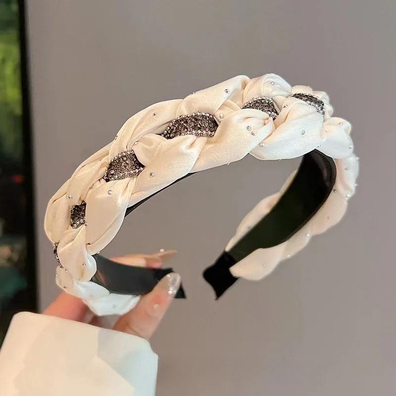 Korean Fashion Sweet Shiny Twisted Braid Headband Women Girl Wide Side Hairband Simple Mesh Hair Hoop Headwear Hair Accessories
