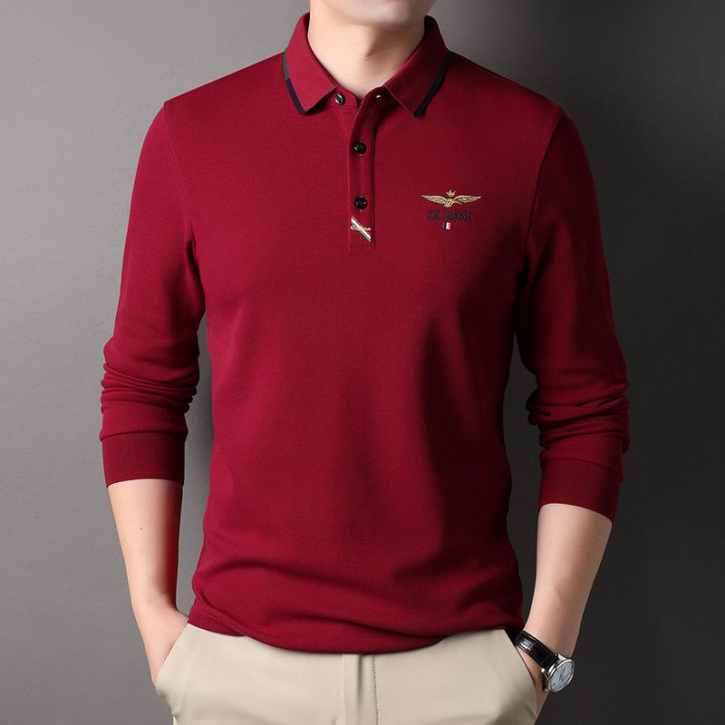 Spring and Autumn Young and Middle-Aged Men's Long-Sleeved T-shirt Lapel Thin Cotton Polo Shirt New Men's Top Bottoming Shirt