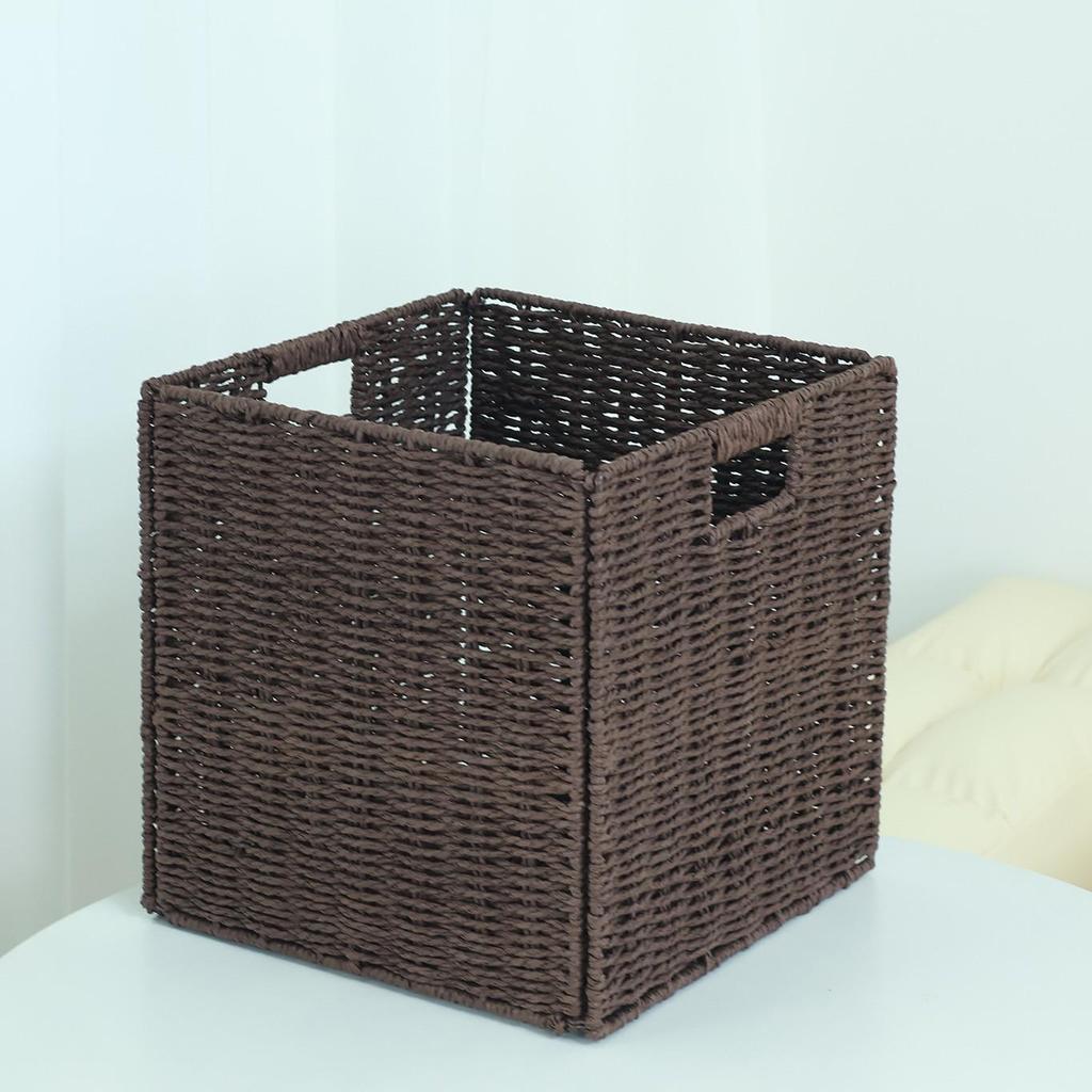 Foldable Rattan-Style Storage Basket for Home and Bedroom Organization