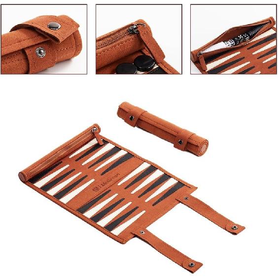Backgammon Game Set - Leather Roll-up Board Games- Portable Travel Companion. Multiple Colors