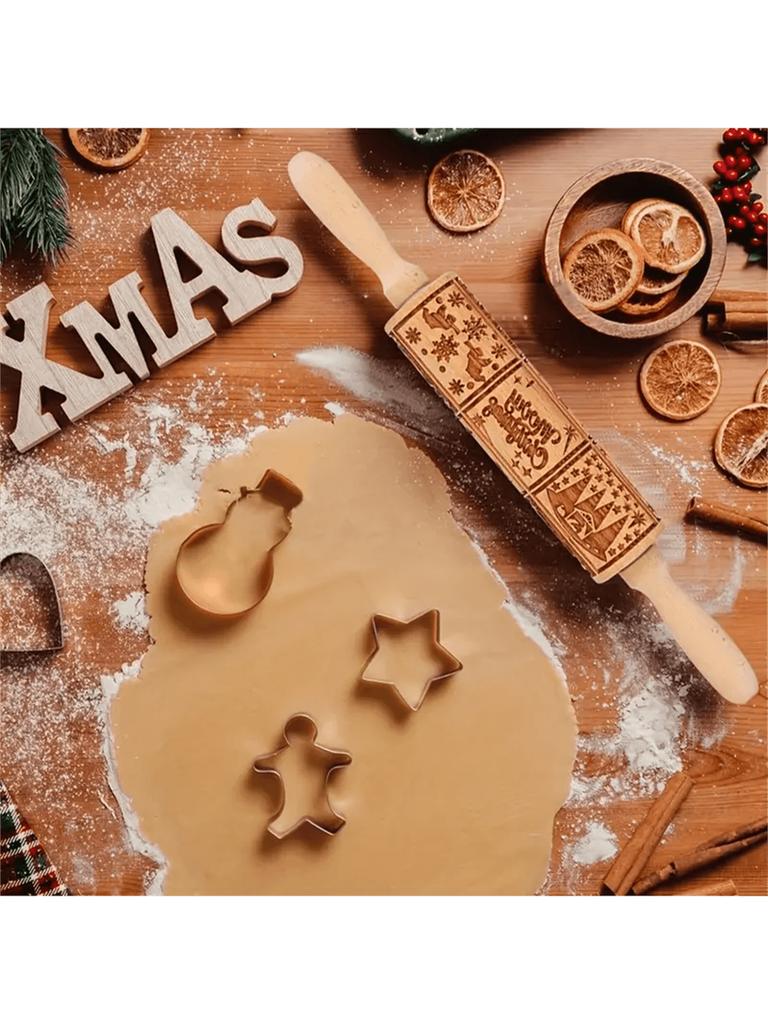 Christmas Snowflake & Vine Laser-Engraved Wooden Rolling Pin - Natural Wood Baking Tool for Holiday Cookies, Thanksgiving, Xmas.