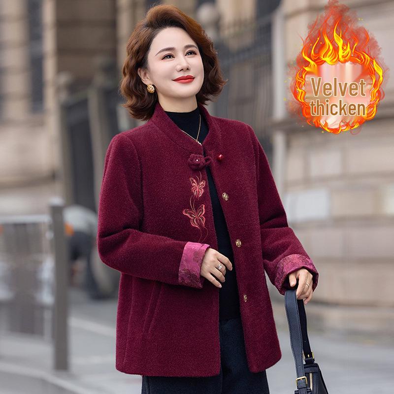 2025 New Style Plus Velvet Thickened Autumn/Winter Outerwear for Middle-aged and Elderly Women