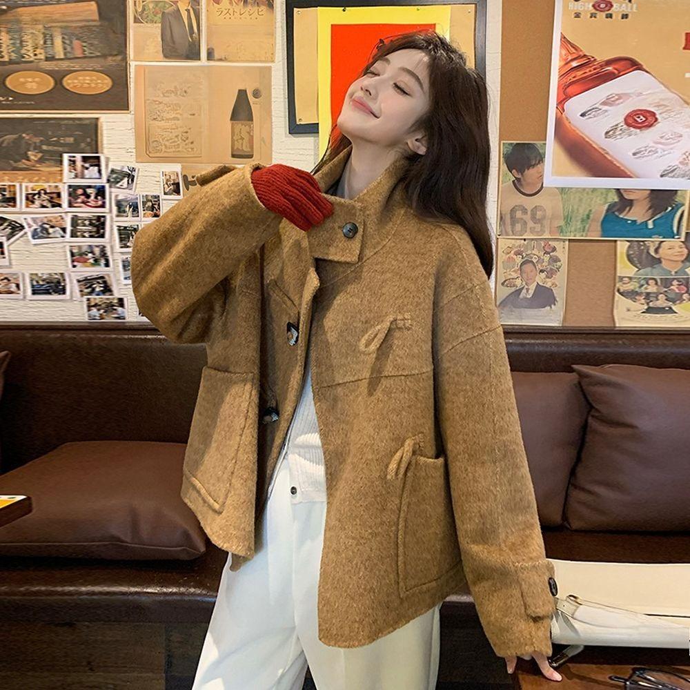 Hřejivý Tlustý Vlněný Kabát Zimní Podzimní Móda Volná Tweedová Bunda Ležérní Oversized Vrchní Oblečení Populární Styl