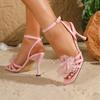 Eilyken Sexy Thin High Heels Buckle Strap Women Sandals Designer Flower Narrow Band Square Toe Banquet Female Shoes