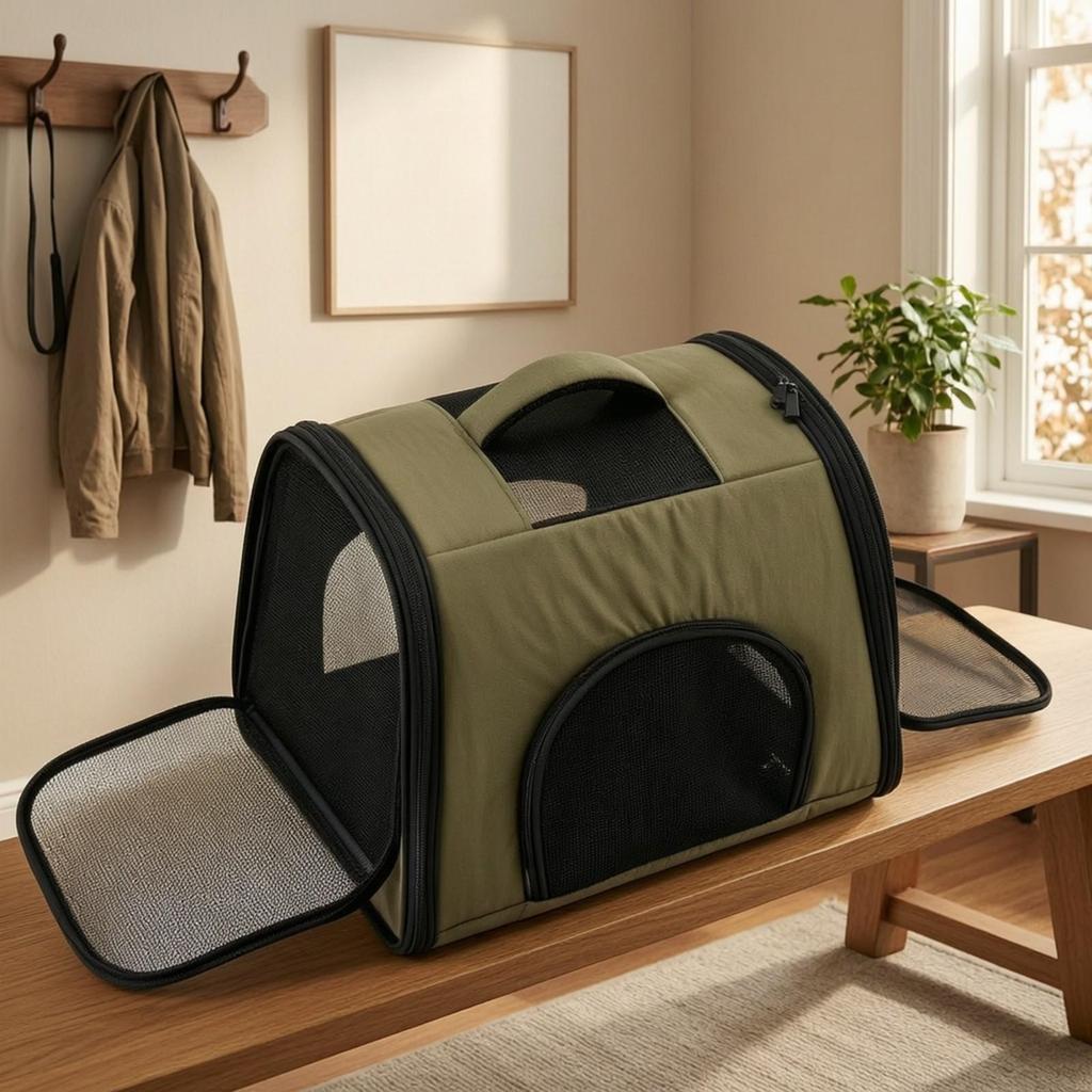 Cat Carrier Foldable Rectangular Pet Travel Bag Breathable for Everyday Outings