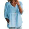 Loose Fit V Neck Casual Shirt Women 3 4 Sleeve Lace Splicing Top Solid Color Breathable Blouse