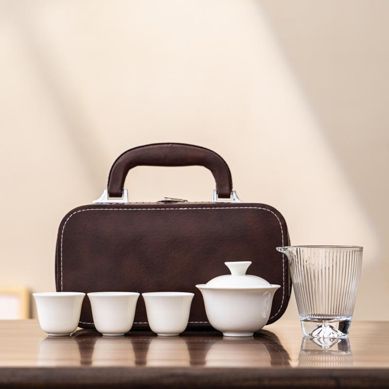 

5 шт./Набор Набор для чайной церемонии Кунг-фу Подарок Путешествия Портативный Наружный Керамический Печь Ру Быстрая Чашка для Чая Набор Белый Фарфор Белого Жира Овцы Подарок Новый