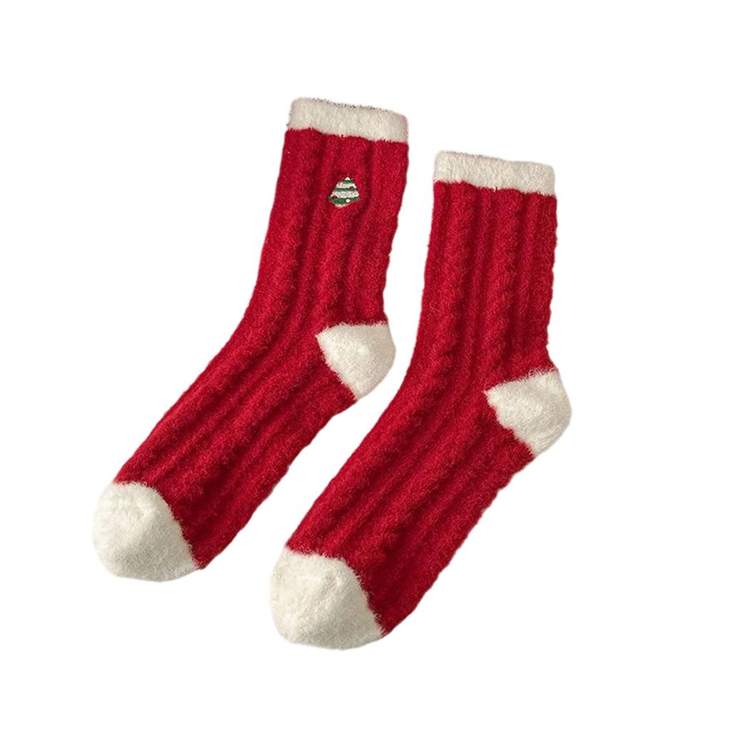 Coral Fleece Socks For Women In Winter, Thickened And Warm Red Christmas Socks With Added Fleece
