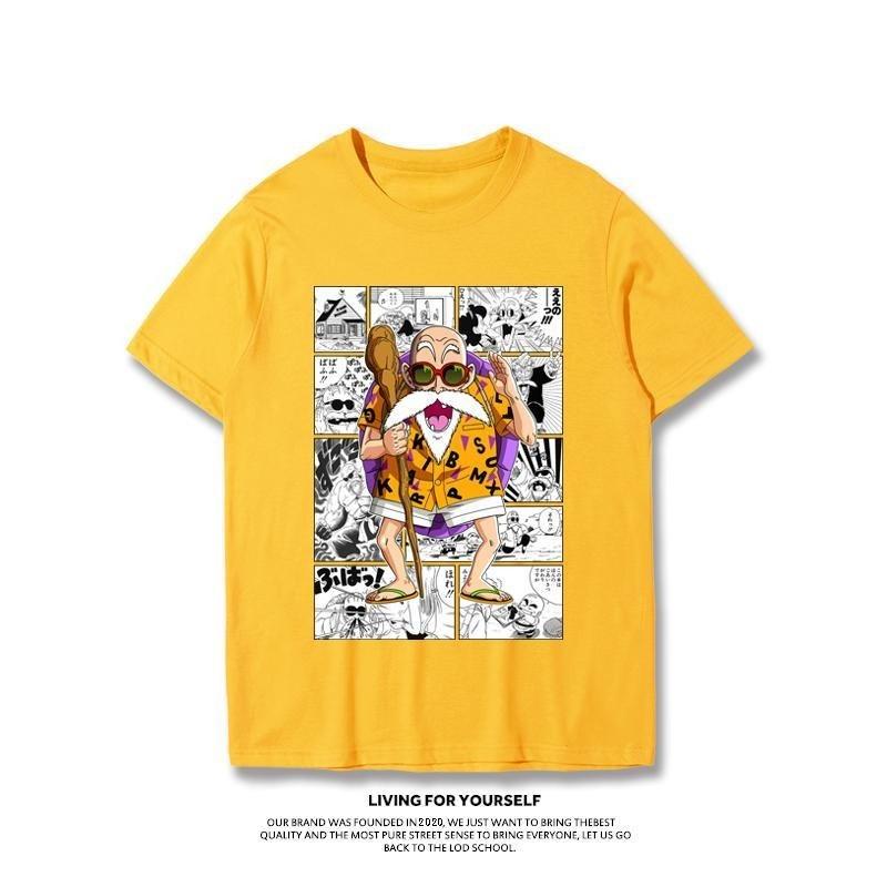 Japanese Anime Dragon Ball T-Shirt Kid Goku Master Roshi Print Casual Loose Cotton Tee Streetwear for Men