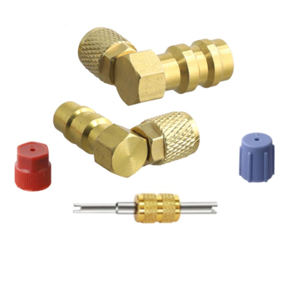 Brass Valve Adapter Kit R12 To R134A Cooling Systems Conversion Kit, 90 Degree Quick Connect Valve For High/Low Pressure