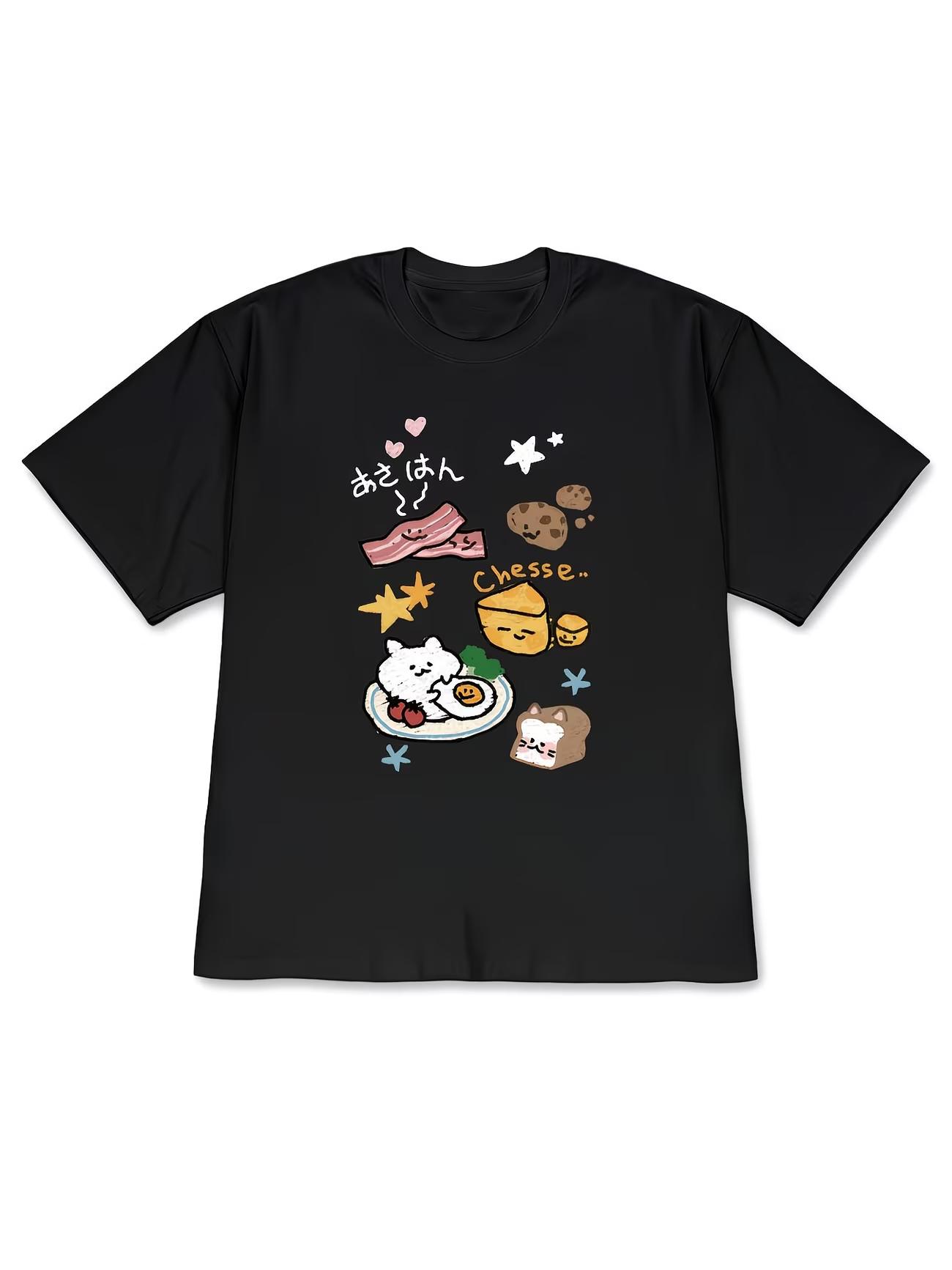 

Funny Cheese and Bacon Graphic TShirt WOMEN Foodie Lover Print Tee Summer Short Sleeve Cute Cartoon Breakfast Pattern Tops 4XL