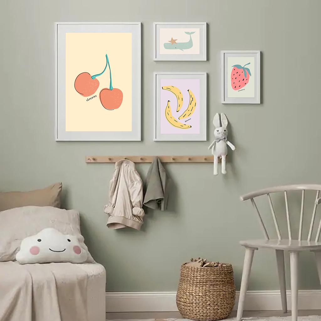 Druck Poster Kind Illustration Kindergarten ästhetische süße Tier Obst Leinwand Malerei Wand Kunst Bild Kleinkind Mutter Zimmer Dekor