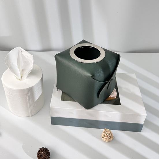 Roll Paper Box Multifunctional Square Large Diameter High Capacity Reusable Pen Holder Faux Leather Napkin Paper Case Desktop Sundries Organizer