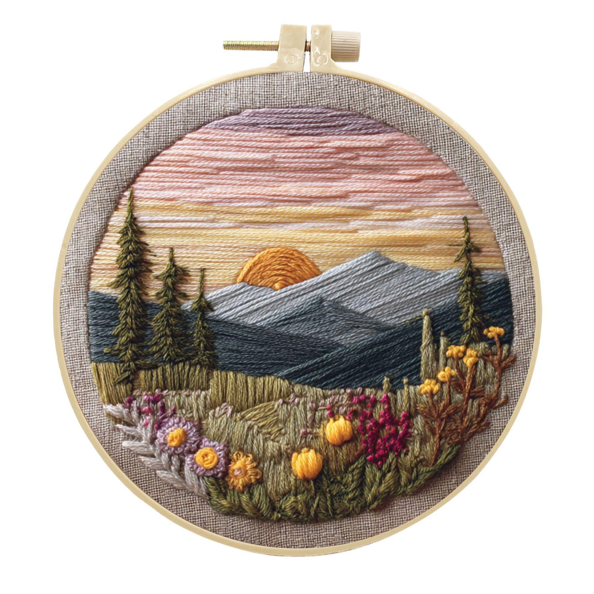 

1 шт. Пейзажный цветочный узор Вышивка Сделай сам Набор для рукоделия из ткани с инструментами 15cm