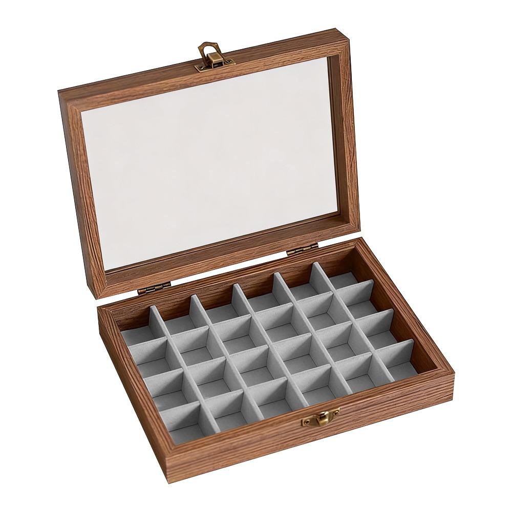Walnut Color Jewelry Storage Box Dust-proof Design Velvet Material Ring Storage Box Vintage Style Light Luxury Packaging