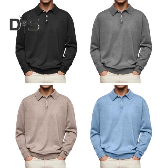 Men Spring Autumn Shirt Buttoned Turn-down Collar Loose Pure Color Full Sleeves Pullover Casual Formal Streetwear Top for Daily Life Parties Travel