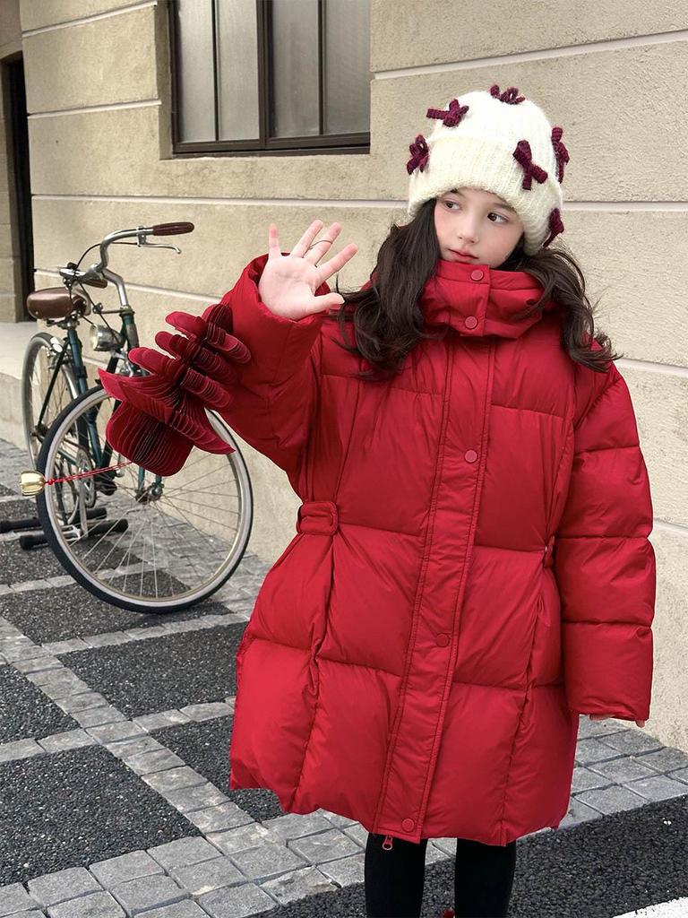 Yuchen Kids' Girls' Long White Duck Down Jacket - 2025 Winter Edition