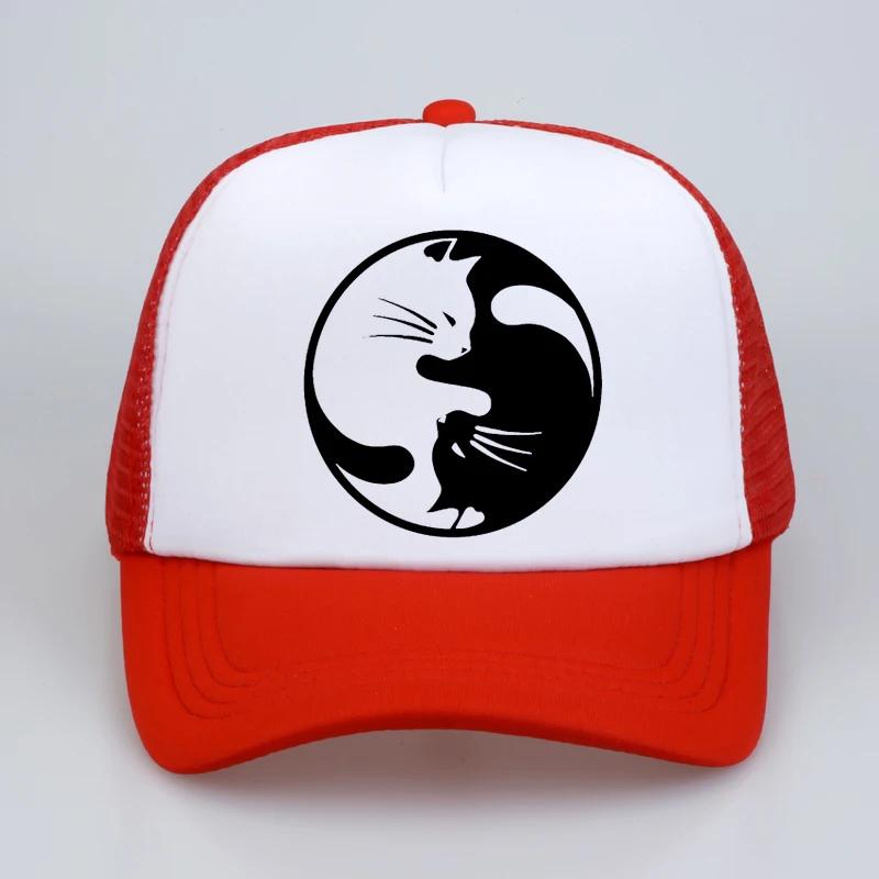 Yin Yang Cats Baseball caps Unisex Women Funny Cute Cat hats Summer Mesh Net Trucker Cap fashion print Snapbacks hat