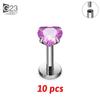 10Pc G23 Titanium Labret Lip Piercing Stud Internally Threaded Zircon Ear Stud Helix Cartilage Tragus Body Piercing Jewelry