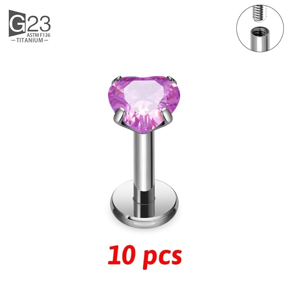 10Pc G23 Titanium Labret Lip Piercing Stud Internally Threaded Zircon Ear Stud Helix Cartilage Tragus Body Piercing Jewelry