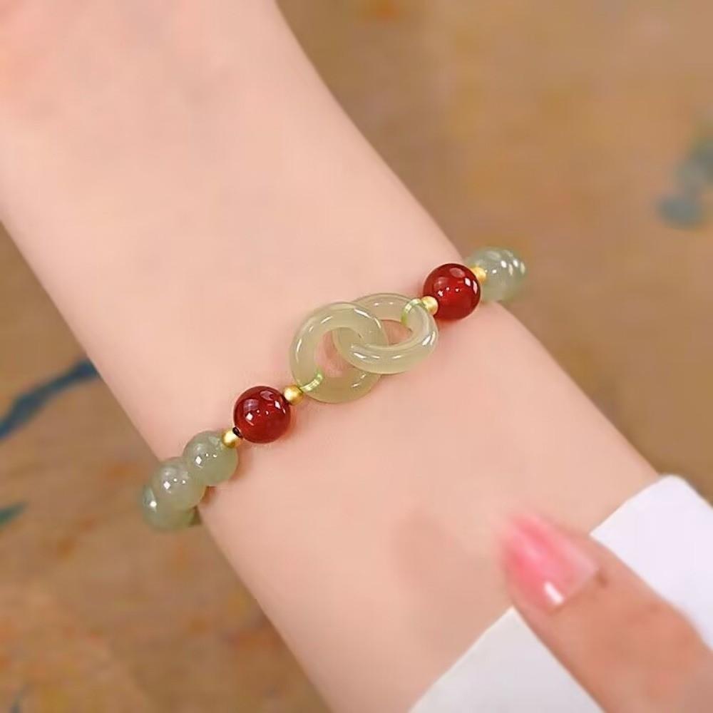 Double Ring Design Interlocking Bracelet Imitation Jade Bangle Jewelry  Women Accessories
