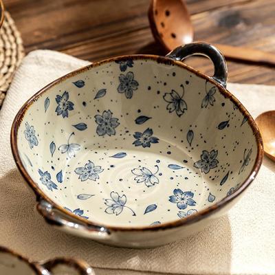 7.5inch Japanese Household Noodle Bowl Ceramic Soup Bowl With Handle Salad Pasta Bowl Kitchen Tableware Microwave Oven Bakware