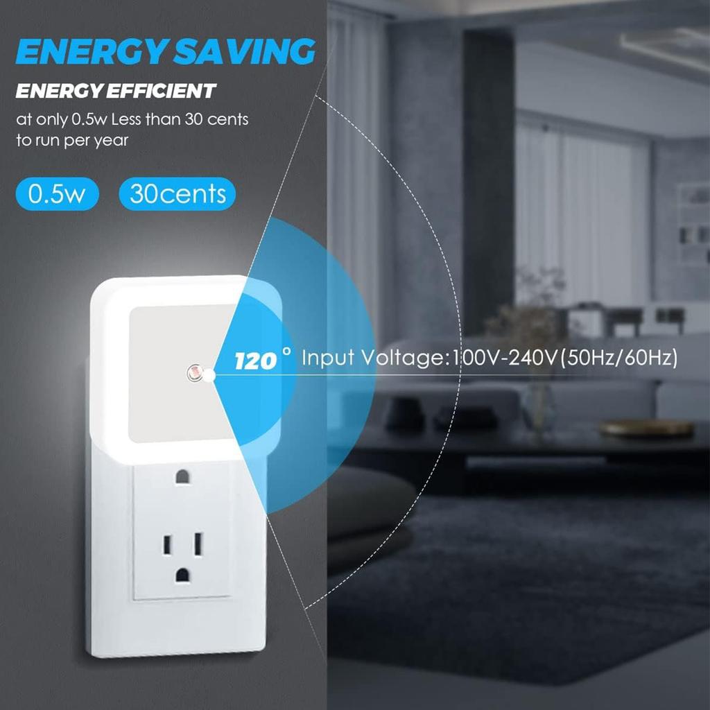 6 Pack LED Plug In Night Light Dusk to Dawn Sensor Automatic Nightlight Energy Efficient Wall Lamp with Light Sensor Soft Lighting for Bedroom