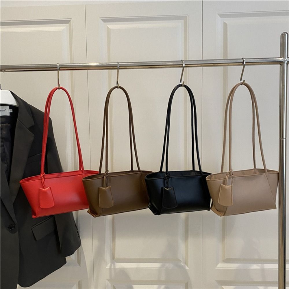 Stylish Pu Leather Shoulder Bag Luxury Women's Underarm Bag Trendy Solid Color Tote Bag Purse