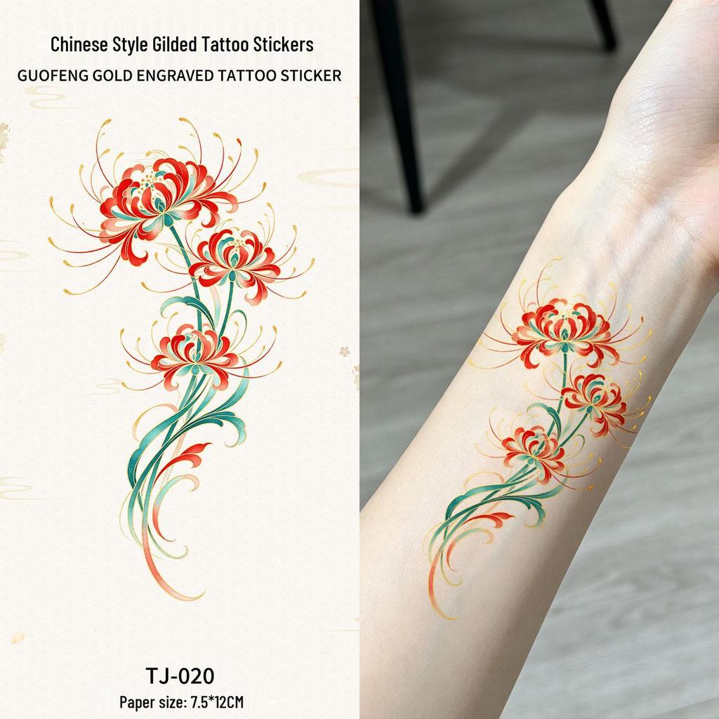 Chinese Style Waterproof Phoenix & Koi Tattoo Sticker - Long-lasting, Aesthetic Dunhuang Design for Arm & Collarbone