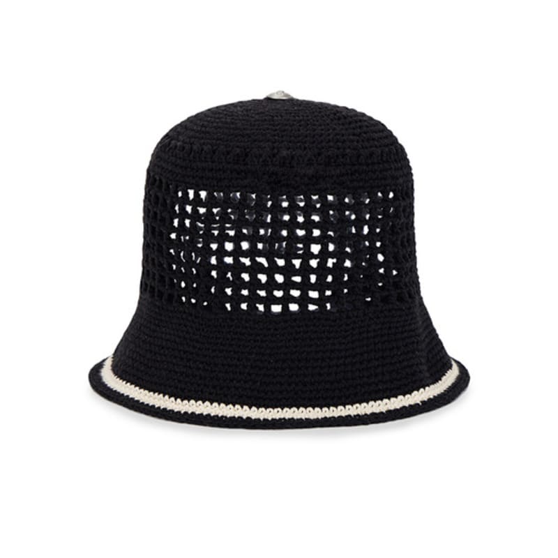 VARZAR VA Top Button Knit Crochet Bucket Hat Black