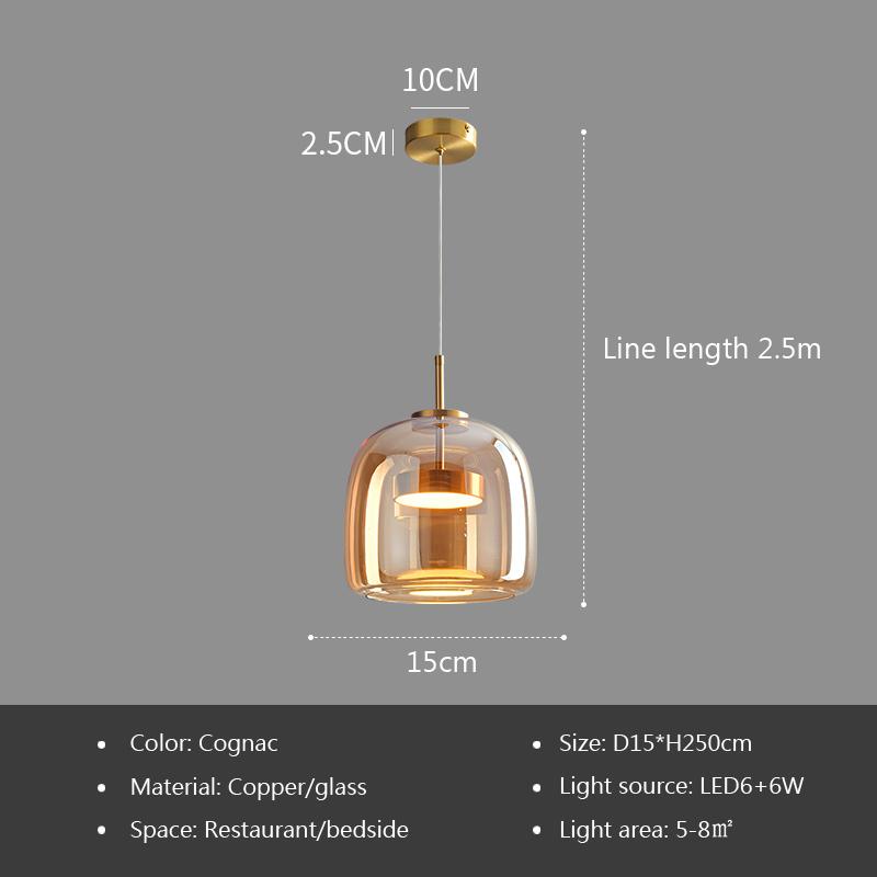 Modern LED Glass Pendant Light Luxury Amber Grey Dia 26/38CM Hanging Lamp For Bedroom Restaurant Living Room Home Decor Fixtures
