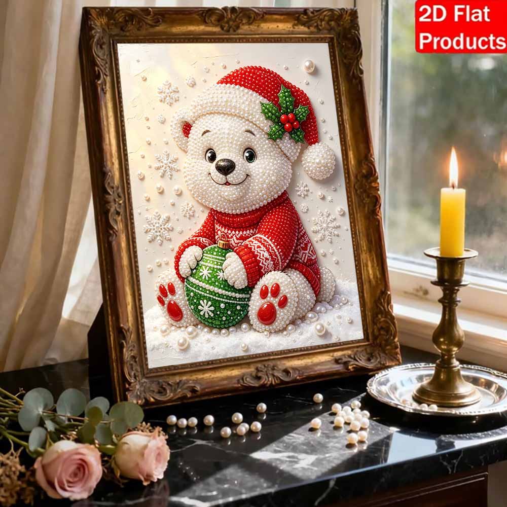 DIY Pearl Bead Painting Kit Festive Bear Stress Relief Craft Frameless 3D Canvas Art for Adults Home Decoration Gift