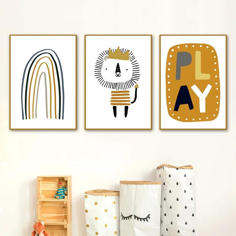 The Alphabet Rainbow Gate Lion Bird Wall Art Canvas Painting Nordic Posters And Prints Cartoon Wall Pictures For Kids Room Decor