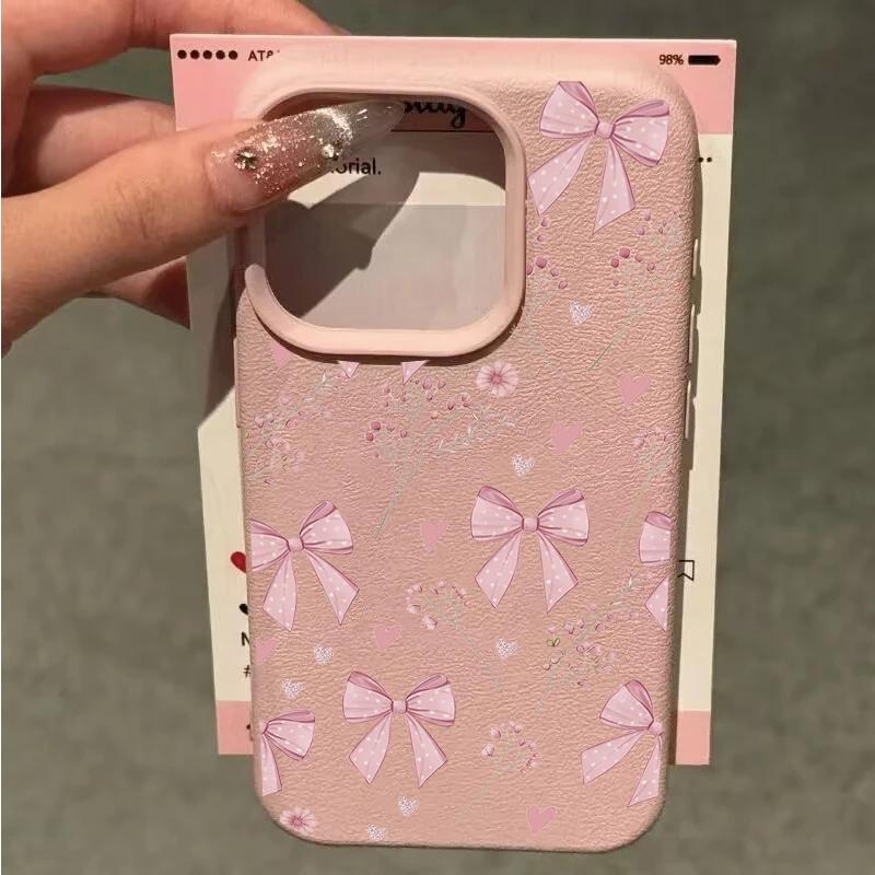 Pink Floral Bowknot Case For Samsung Galaxy A07 A36 5G A26 A06 A16 A15 A25 A55 A35 A54 A14 A34 A24 A32 A52 A72 A53 A33 A05 A05S
