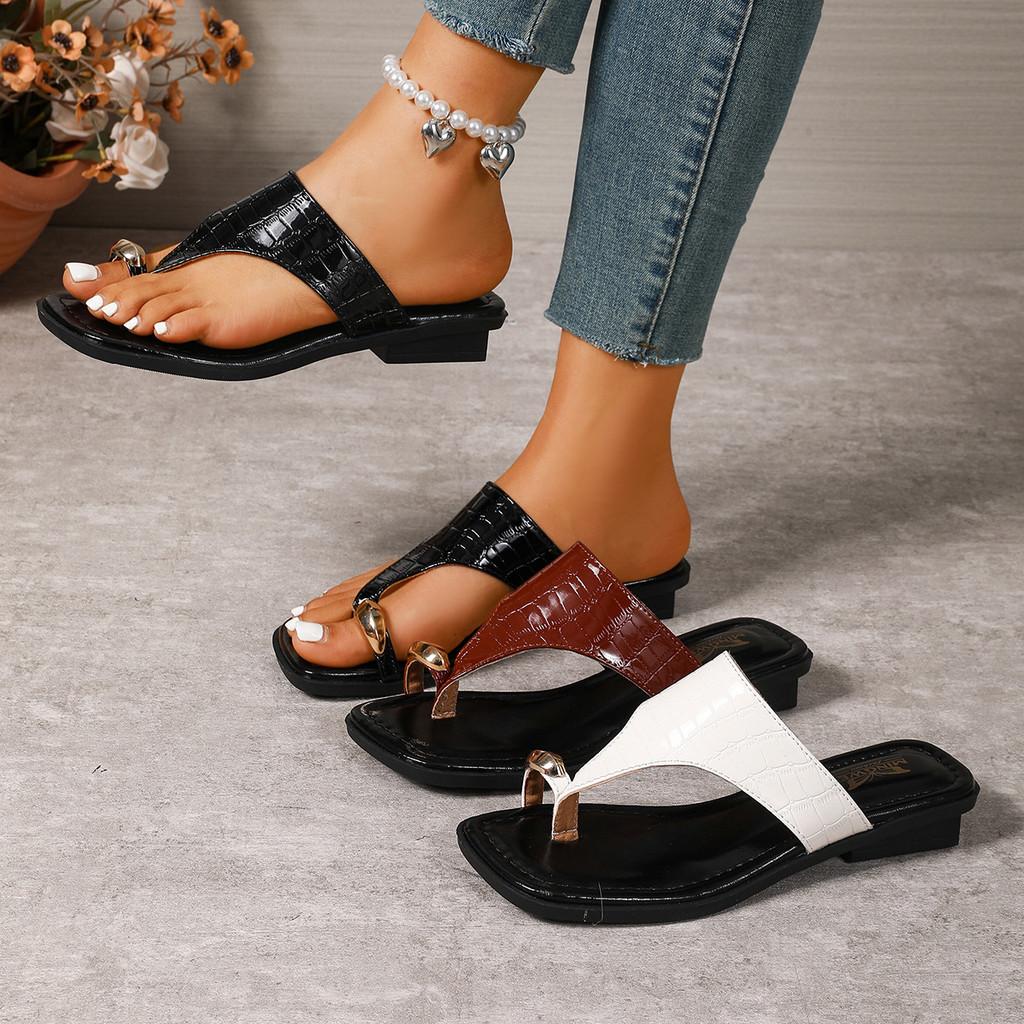 Pu Flat Slip On Sandals With Metal Details For Womens Casual Summer Outdoor Use