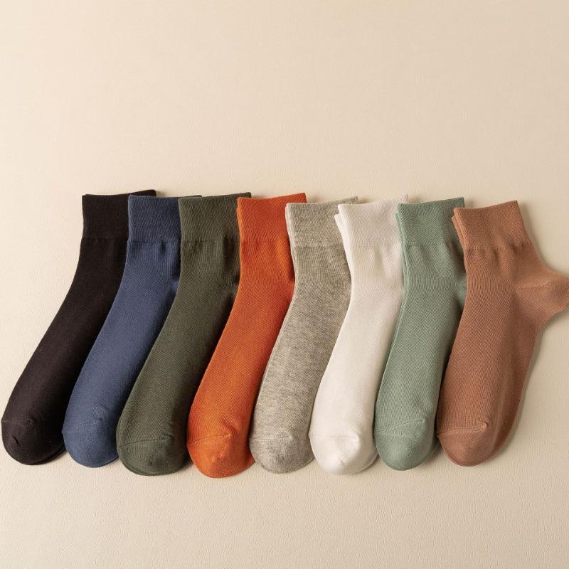 Herr Vår och Sommar Tunna Fritids Ren Bomull Enfärgad Benlösa Svettabsorberande Andningsbara Tubsockor