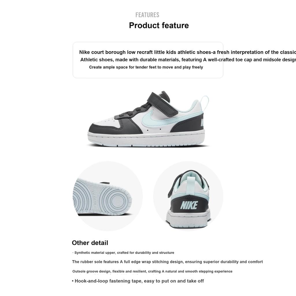 Nike Court Borough Low Recraft PS Antracytowy Lodowcowy Niebieski Dziecięce Sneakersy Biały HQ3261-060