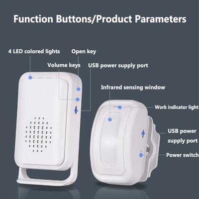 Home Security Wireless Motion Sensor Doorbell 36 Chime Welcome Alarm Entry Doorbel with Infrared Detector Induction Night Light