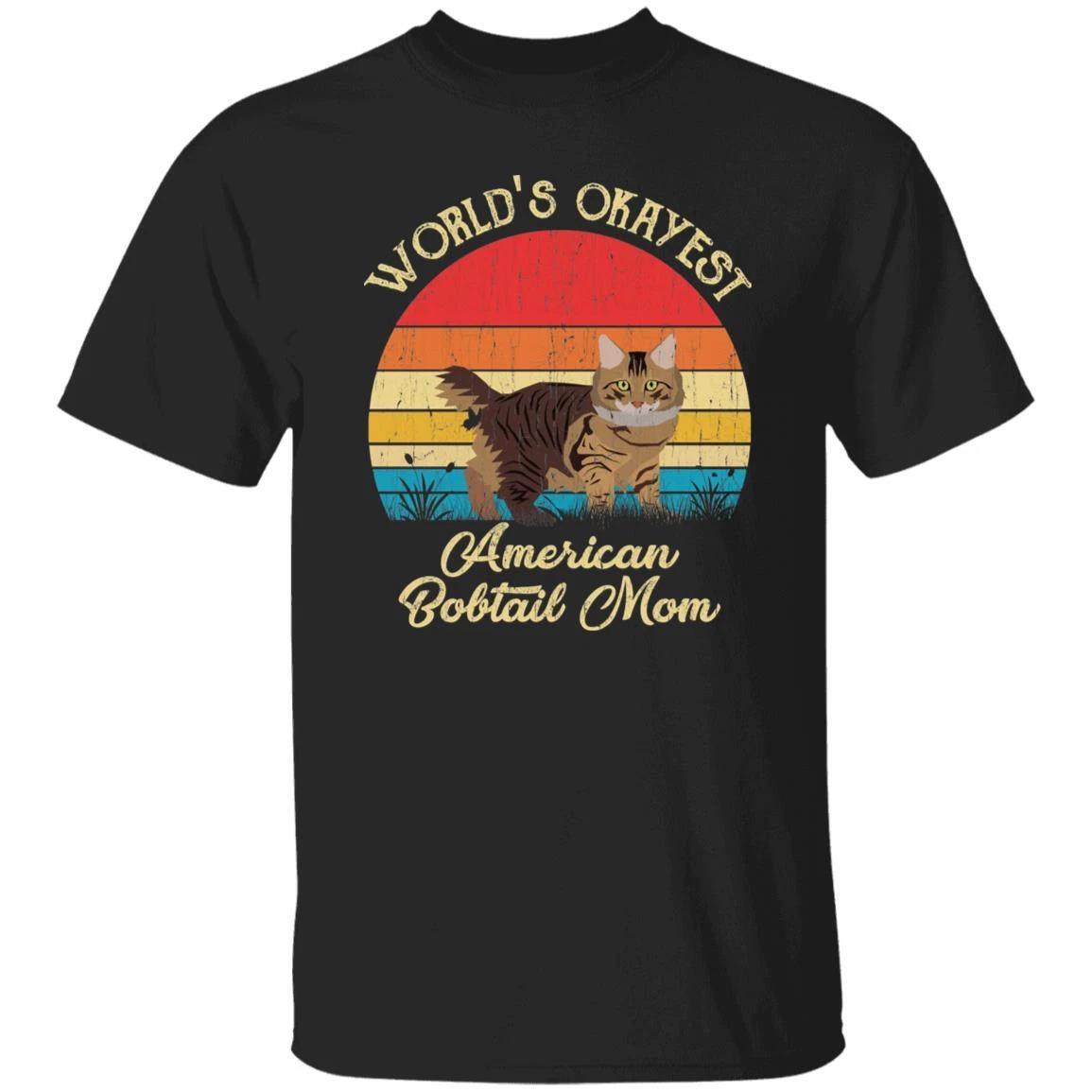 World s Okayest American bobtail mom Retro Style Unisex T-shirt Black Navy Dark S