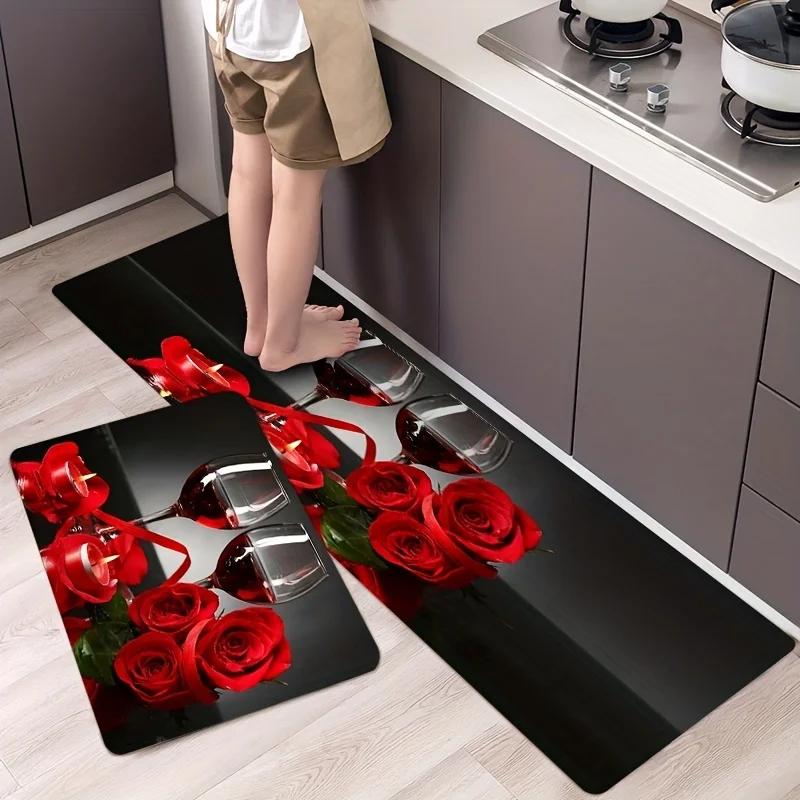 Kitchen Mat Kitchen Carpet Non-Slip Washable Bath Floor Mat Entrance Doormat Laundry Room Lounge Decor Rug Living Room Carpet