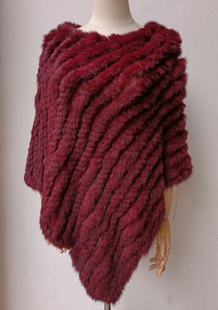 2022 Autumn/Winter Handmade Real Rabbit Fur Knit Triangle Shawl & Women's Pullover Cloak
