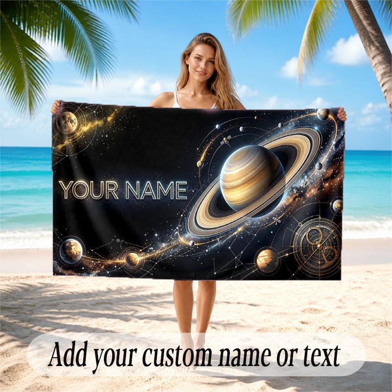 Space Cosmic Theme Soft Beach Towel Personalized Custom Name Text Towel Portable for Beach Pool Travel