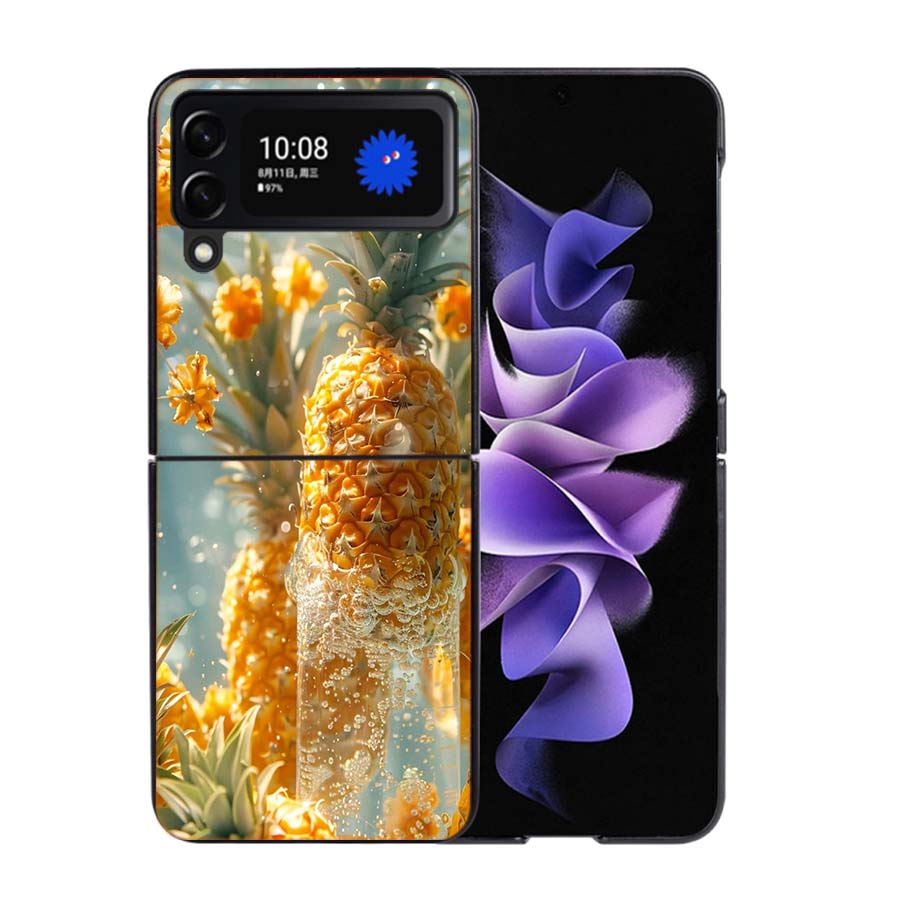 

Harvest Pineapple Phone Case For Samsung Z Flip 7 6 5G Galaxy Z Flip4 Z Flip5 Z Flip3 Coque Black Hard PC Shell Protective Cover Samsung Z Flip