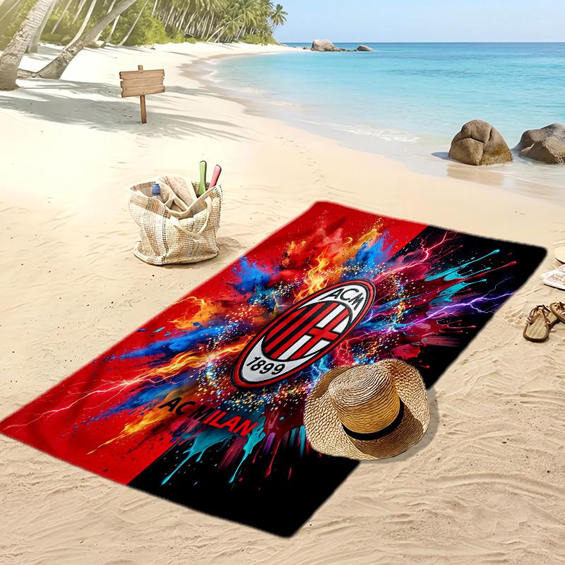 Asciugamano da Spiaggia Stampato AC Milan Asciugamano Morbido ad Asciugatura Rapida Coperta da Spiaggia Rettangolare Grande Portatile per Viaggi Piscina