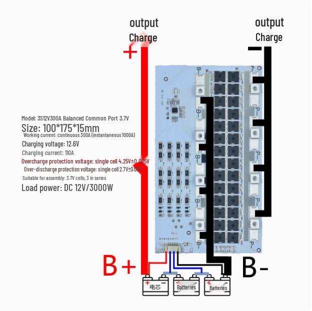 12V Lithium Battery Protection Board: 3-4 Series, High Current Equalization (100A, 200A, 300A), 3.2V Lithium Iron Compatibility.