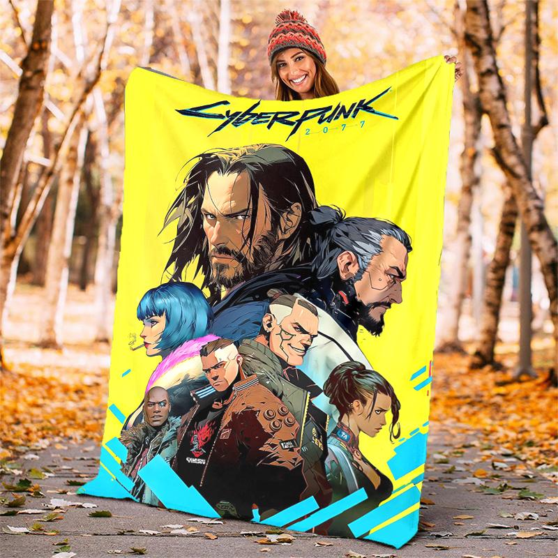 Cyberpunk Flannel Blanket Soft Warm All-Season Throw, Design for Camping, Car Travel, Hiking Sofa, Bed, Office Perfect Gift for Parties