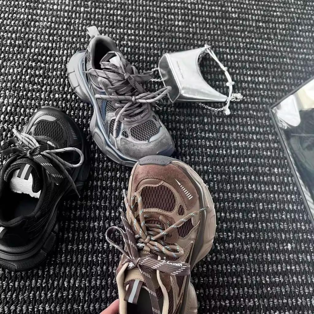 Cowhide version~ thick-soled little monster dad shoes women's 2025 autumn new versatile mesh breathable casual sneakers