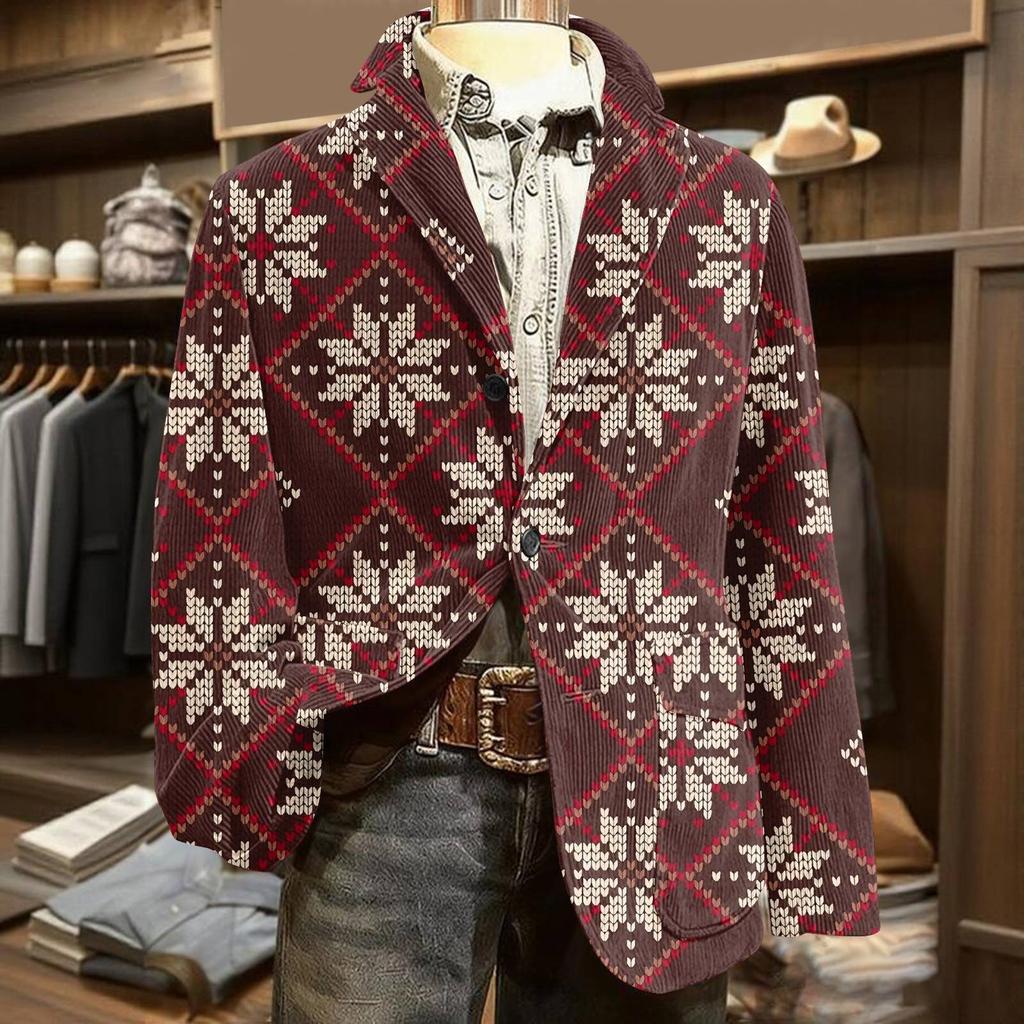 Męska brzydka świąteczna sztruksowa ciepła kieszonkowa marynarka kardigan męski casualowy garnitur
