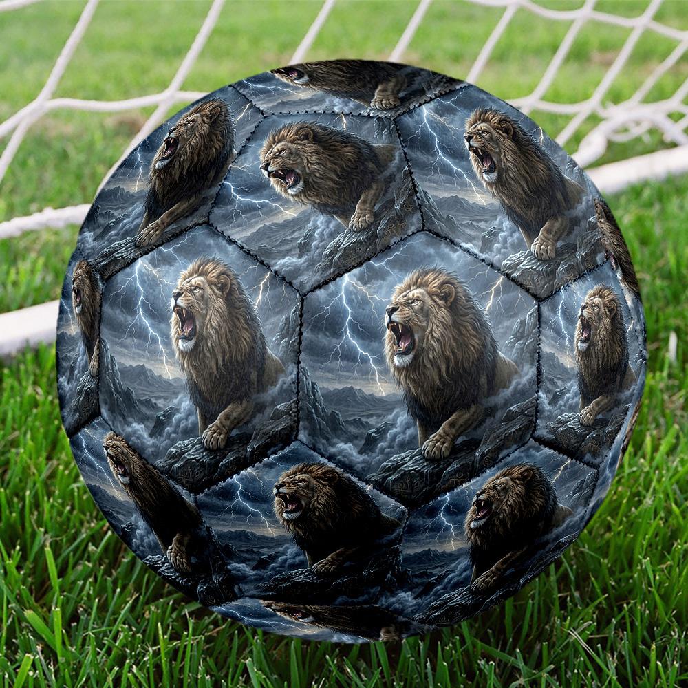 1pc Lion Storm Theme Soccer Ball Football, Size 5, Lightweight PVC, Durable Outdoor Training Soccer Ball, Gift M6143